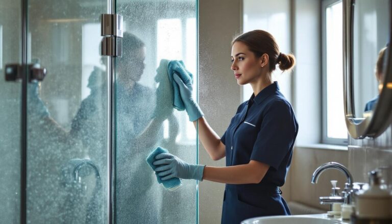 ontdek hoe luxe hotels in minder dan twee minuten kalkaanslag van douchewanden verwijderen voor een glanzend en schoon resultaat.