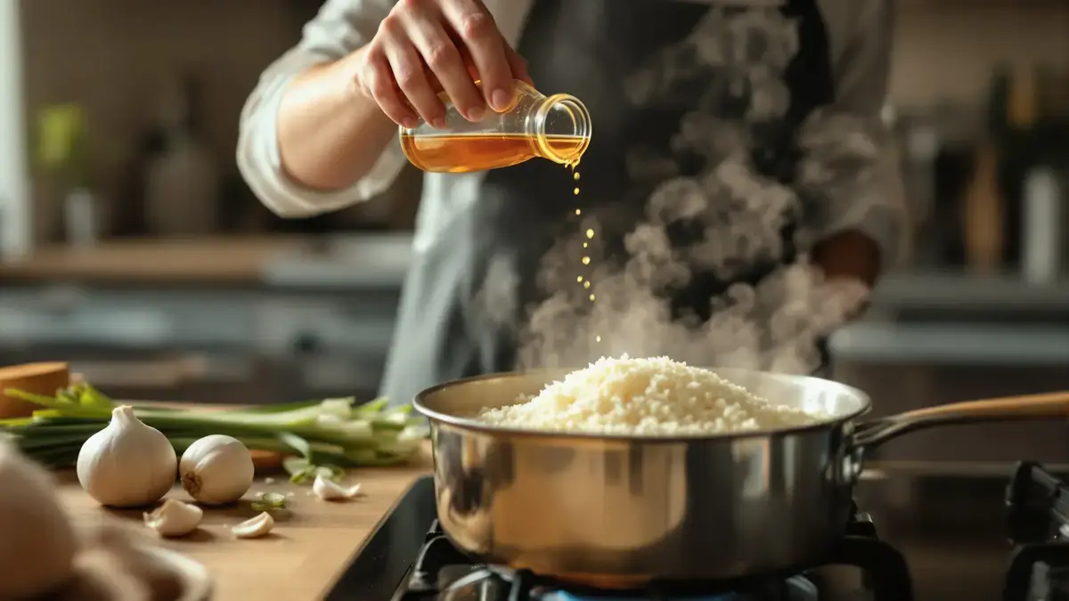 Een kleine hoeveelheid azijn verbetert de structuur van rijst tijdens het koken