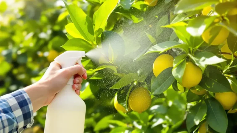 Het op de bladeren van de citroenboom gespoten bicarbonaat beïnvloedt het evenwicht van de plant