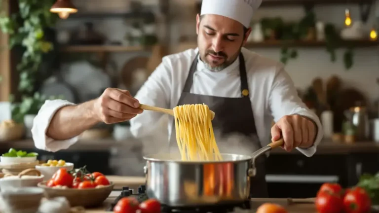 Deze handgreep van een Italiaanse chef voorkomt dat de pasta zonder vet plakt