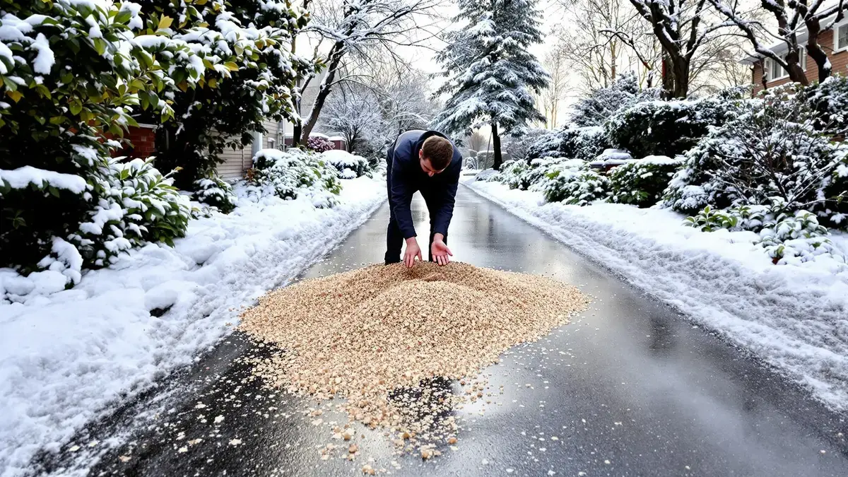 IJsbedekte paden deze winter: keukenafval vervangt zand zonder de tuin te schaden