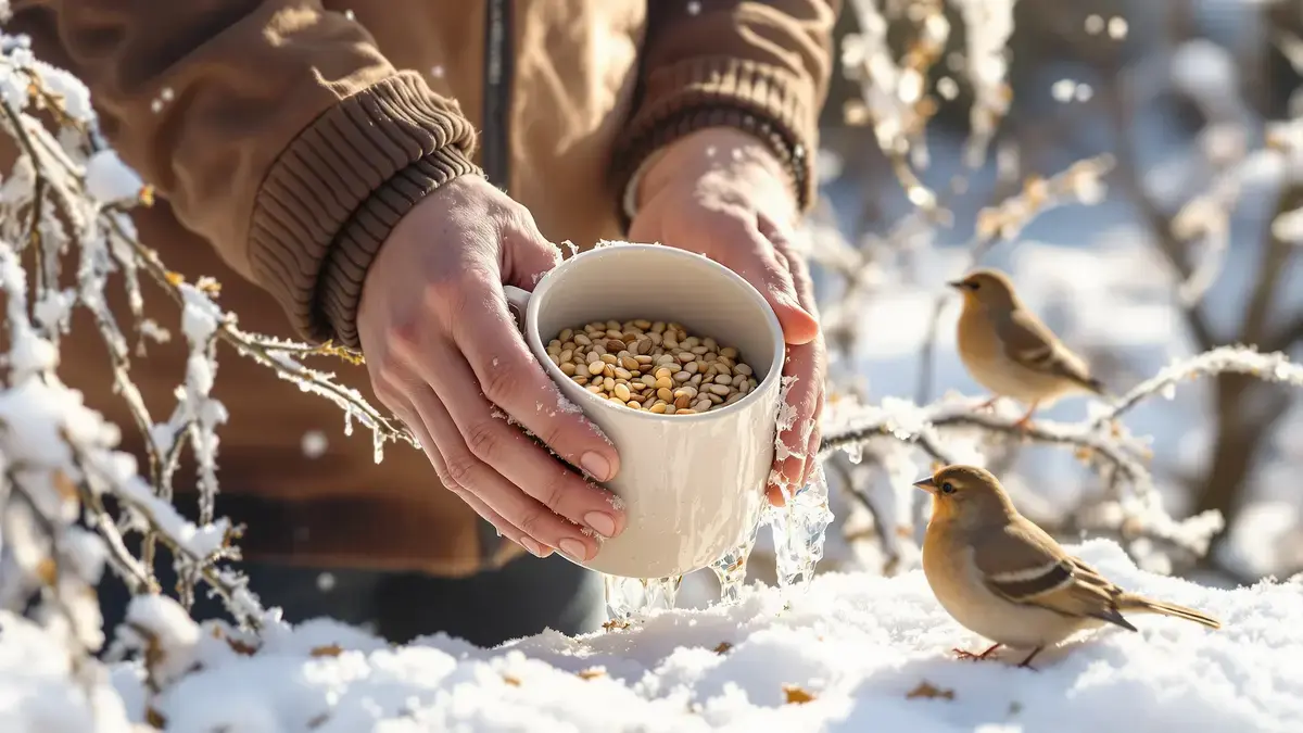 Een leeg potje crème en een bevroren tak: een eenvoudig gebaar om vogels in de winter te helpen