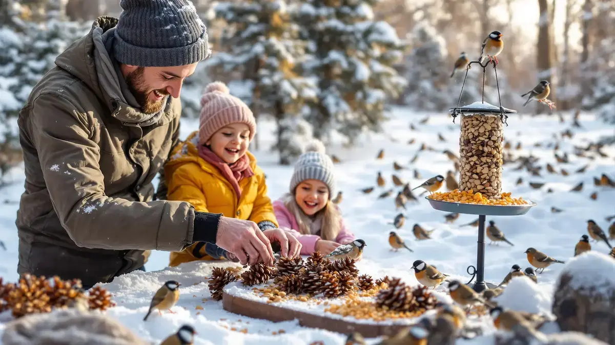 Het maken van voederhuisjes met dennenappels helpt vogels echt de kou te overleven
