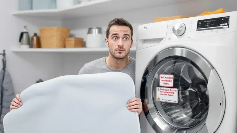Het in de wasmachine stoppen van dit badkamerartikel kan de machine beschadigen en je gezondheid schaden
