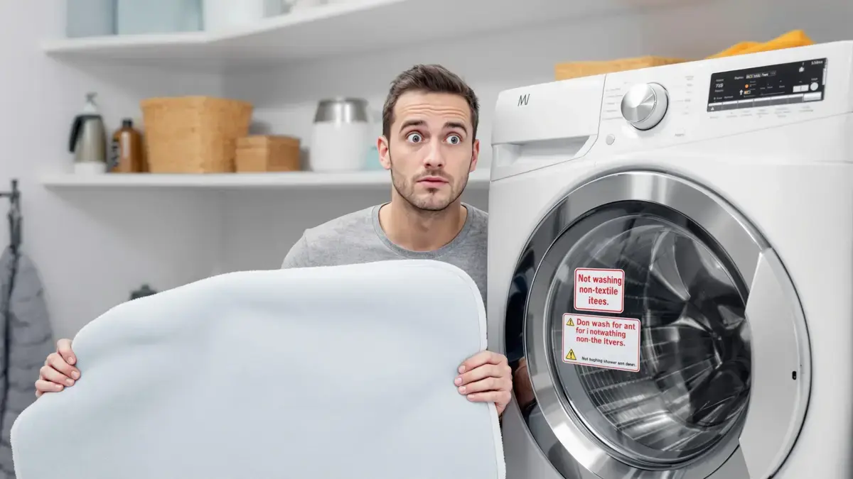 Het in de wasmachine stoppen van dit badkamerartikel kan de machine beschadigen en je gezondheid schaden
