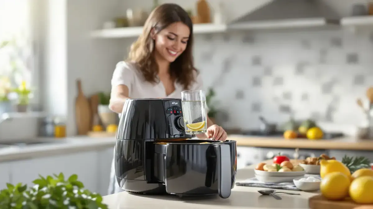 Met dit eenvoudige trucje maak je je airfryer schoon met slechts één glas water