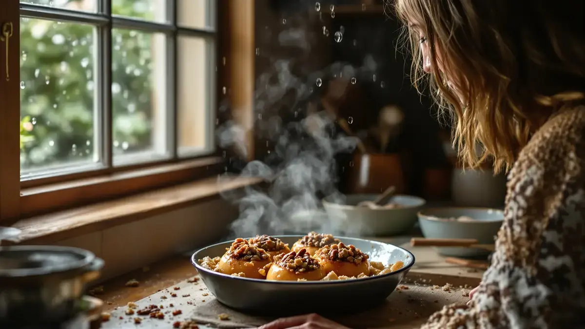 Dit eenvoudige recept verheerlijkt appels met een knapperige kruimellaag en delicate honing