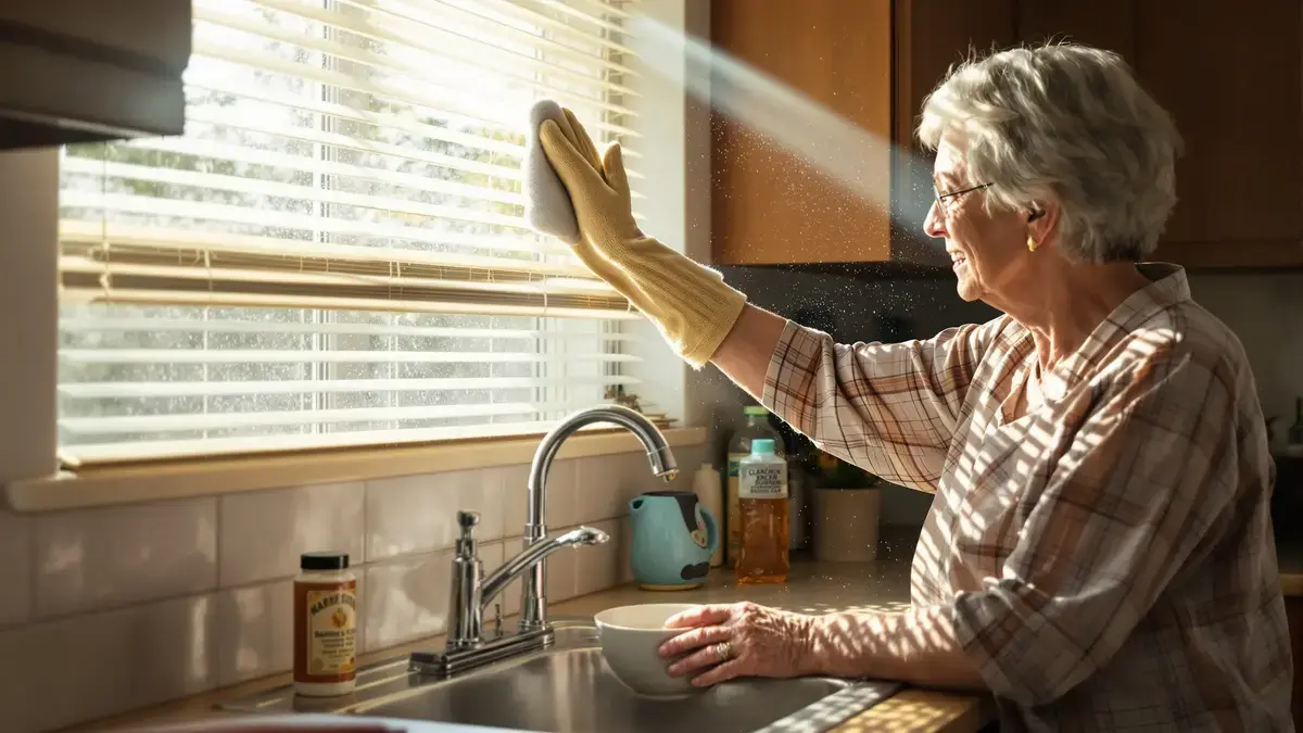 Deze eenvoudige handeling van onze grootmoeders met een gewoon kledingstuk reinigt jaloezieën zonder ze los te halen