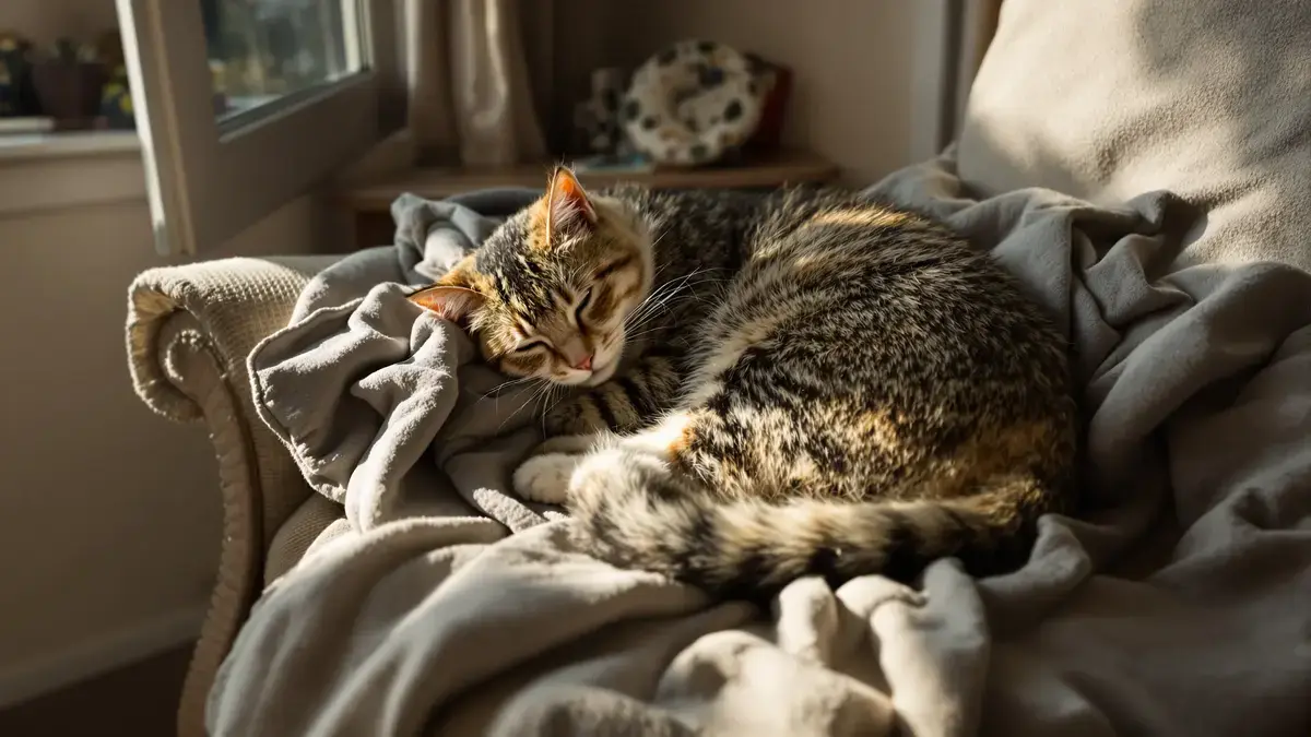 Deze oude kat blijft gehecht aan deze trui als herinnering aan een dierbare band met zijn baasje na maanden van scheiding