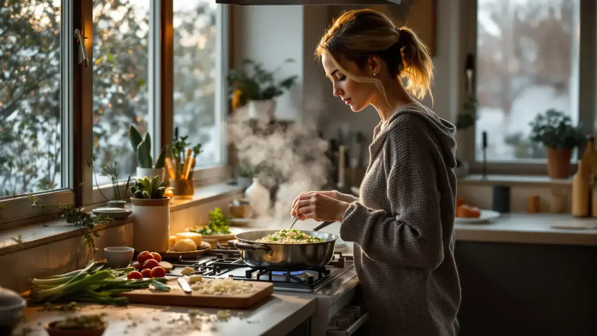 Deze romige risotto met prei, doperwten en parmezaan is in 25 minuten klaar zonder wijn voor een snelle en troostrijke maaltijd